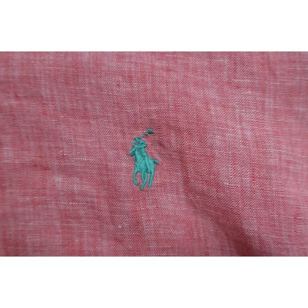 Polo Ralph Lauren Classic Button Front Dress Shirt Size XLT Linen New Pink Green